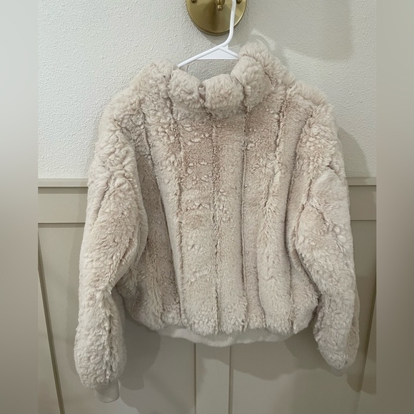 Jason Wu Ivory Cream Faux Fur Bomber Winter Jacket Zip Up Coat - Picture 9 of 12